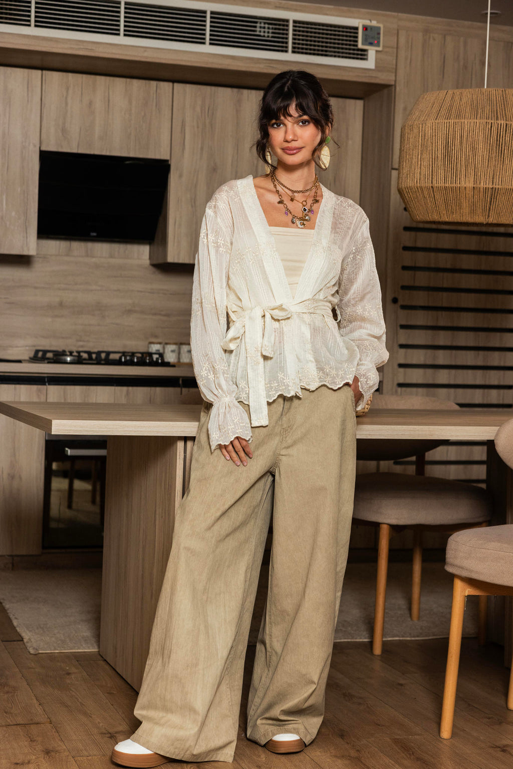 Embroidered Wrap Cardigan