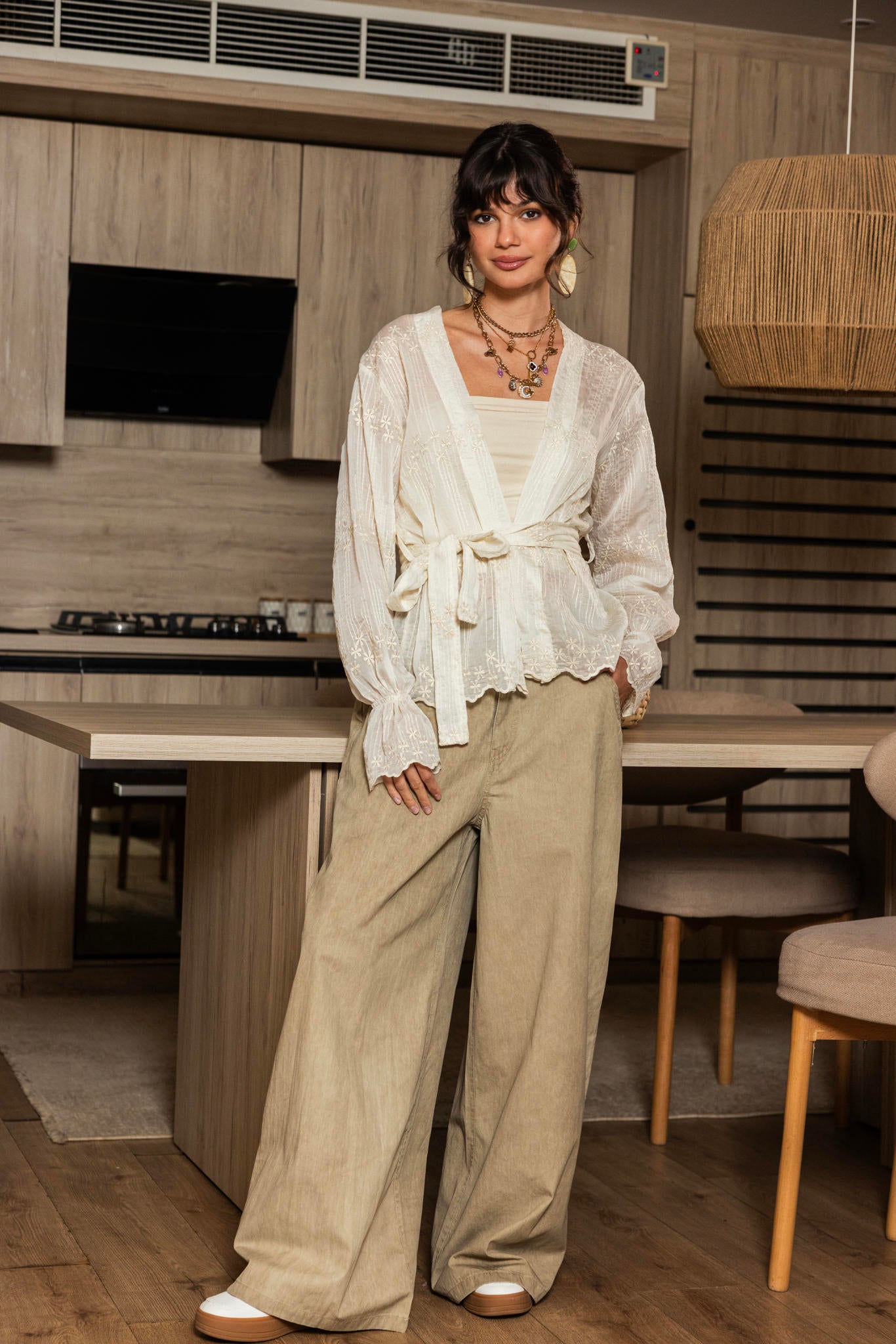 Embroidered Wrap Cardigan