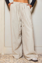 Striped Linen Pants-Beige