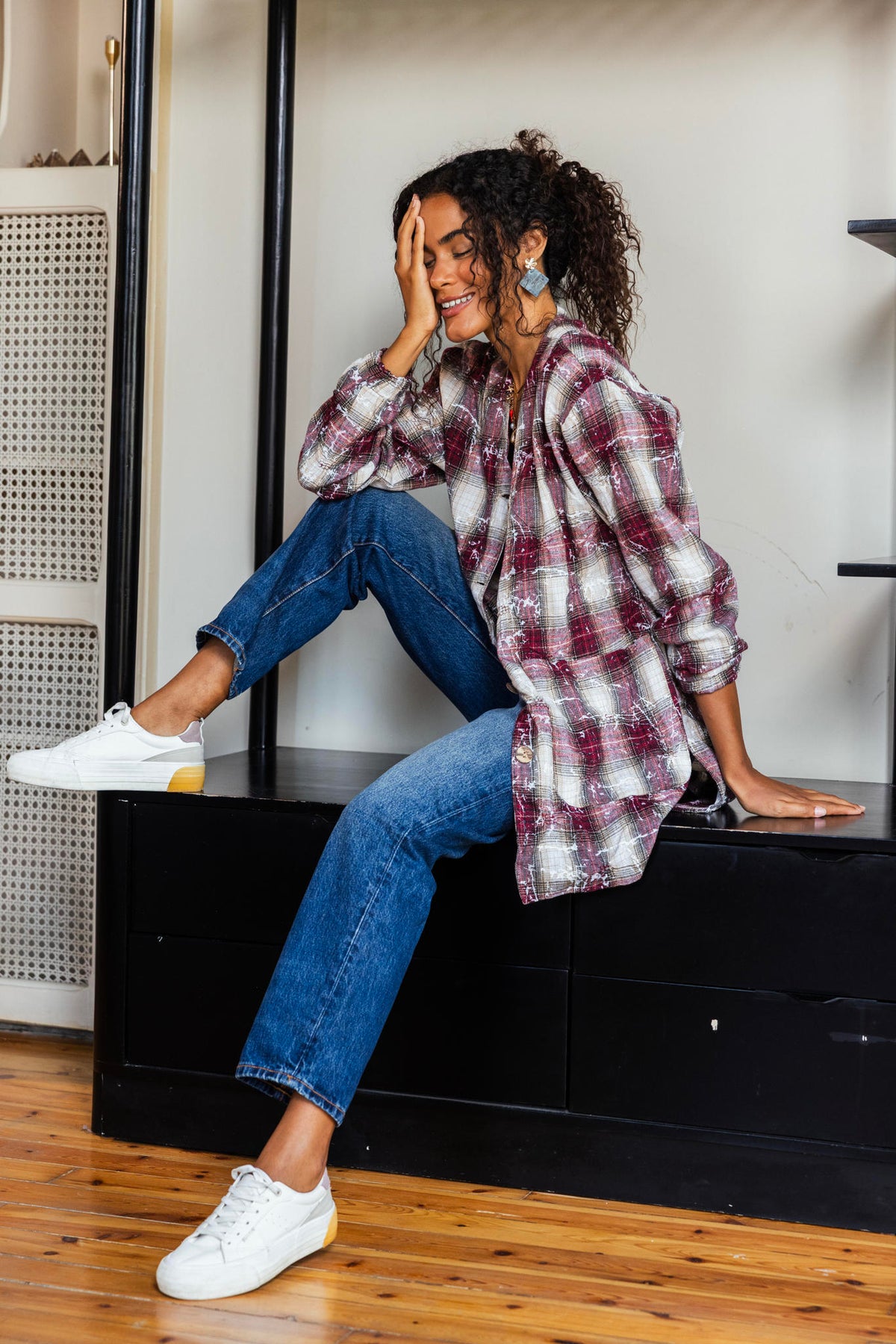 V-Cut Plaid Shirt