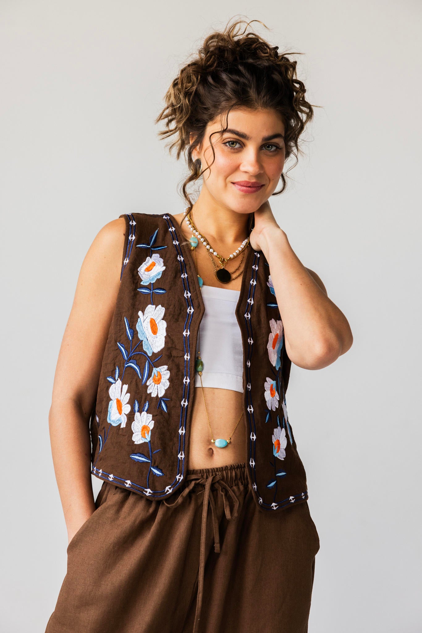 Patterned Linen Vest