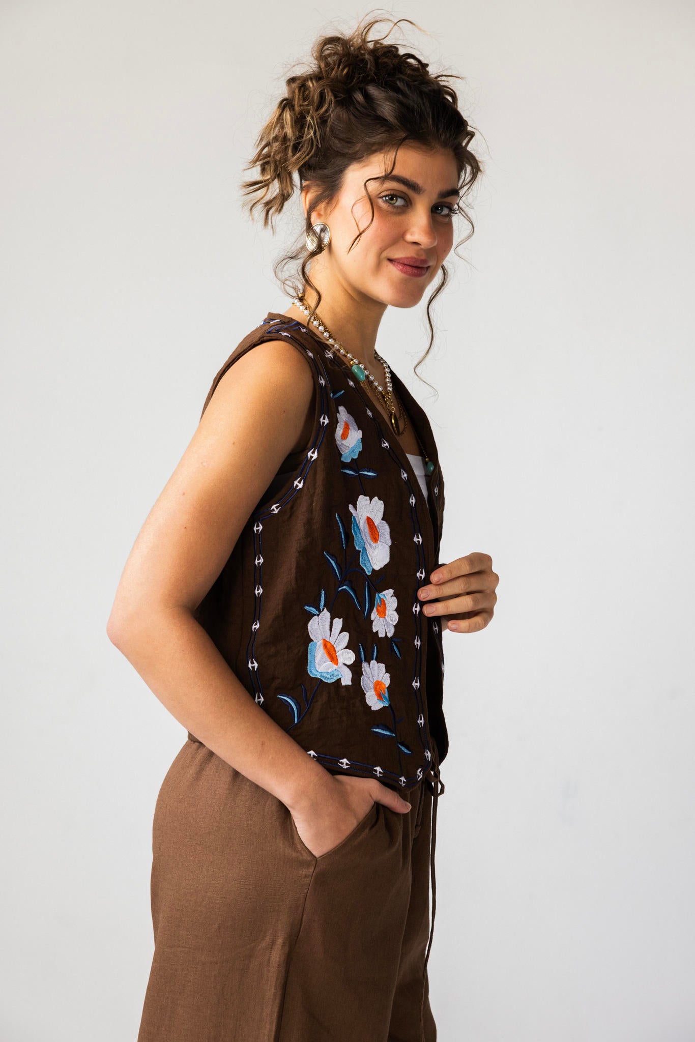 Patterned Linen Vest