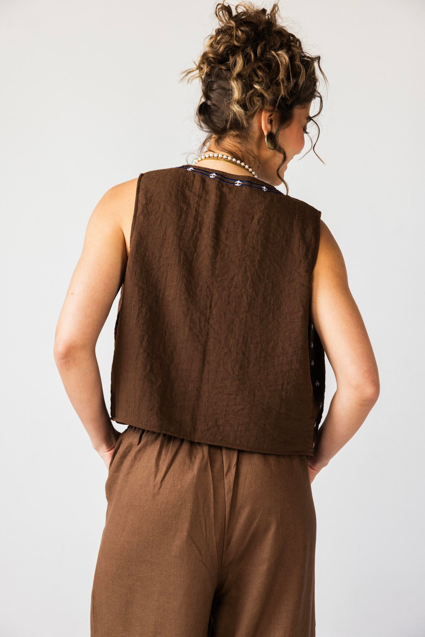Patterned Linen Vest
