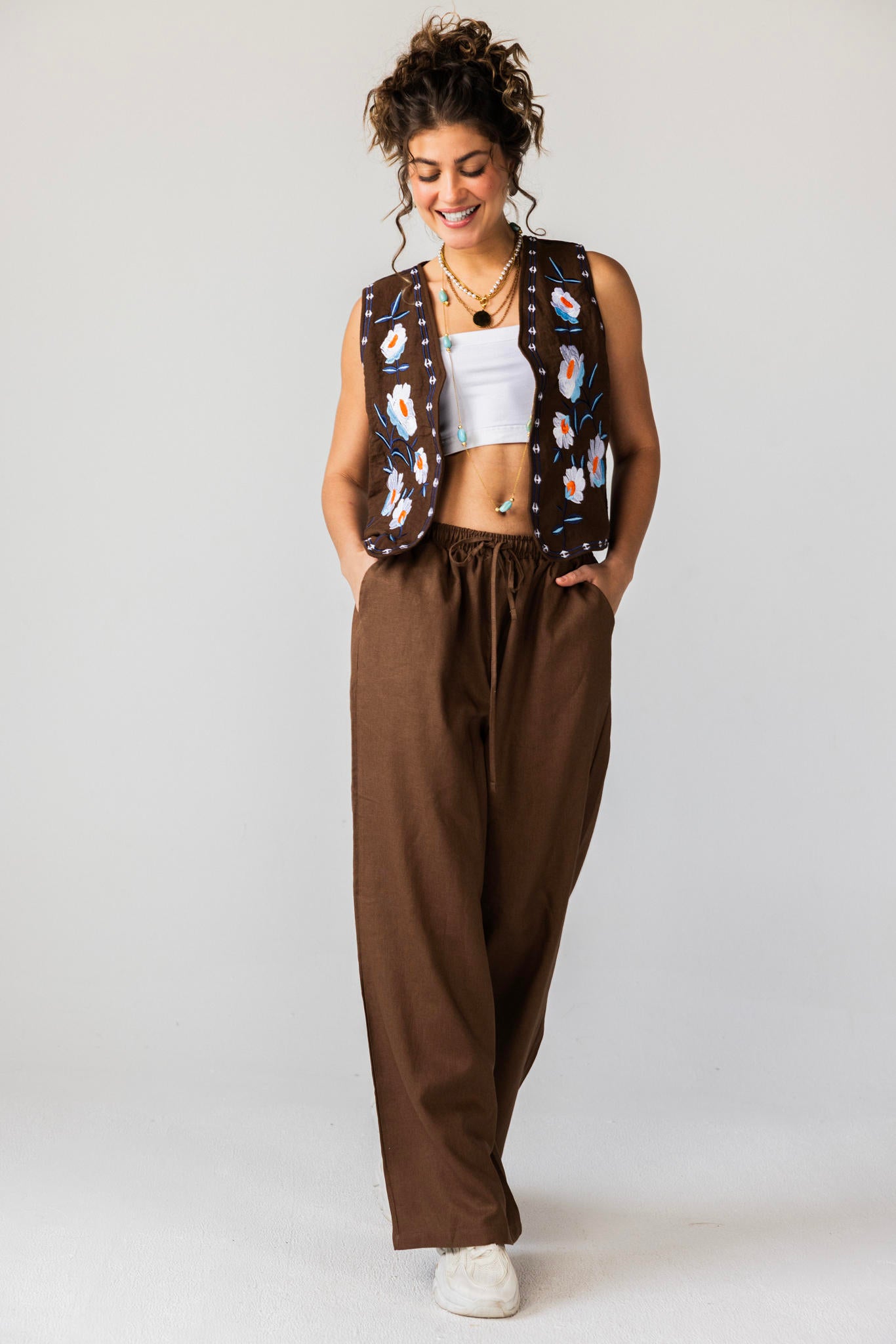 Patterned Linen Vest