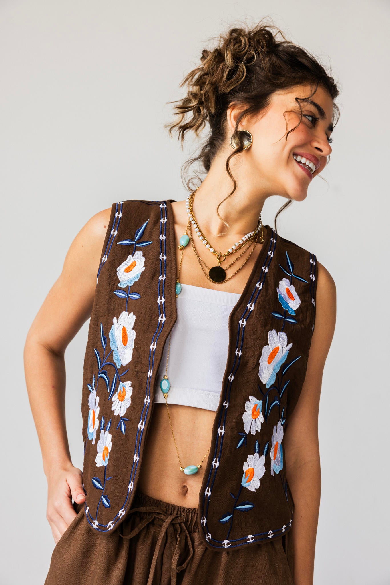 Patterned Linen Vest