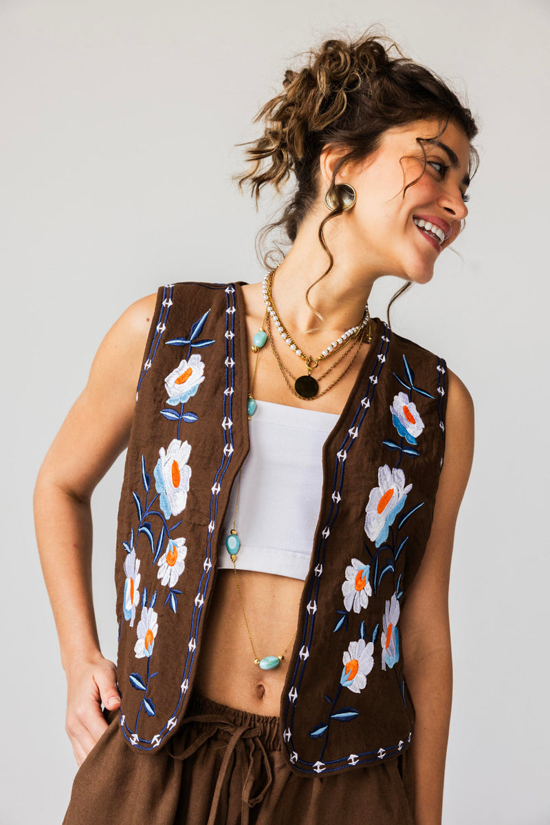 Patterned Linen Vest