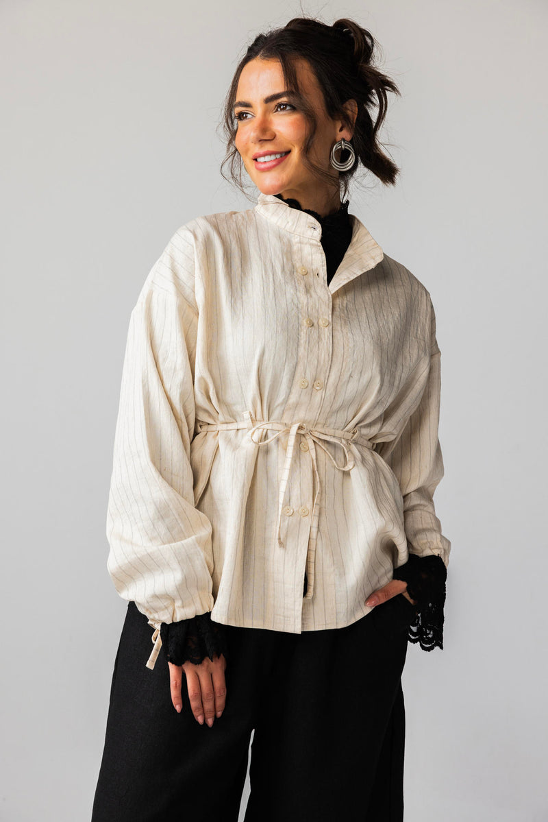 Double Button Striped Blouse