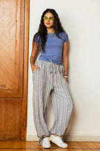 Balloon Stripe Pants-Sky blue