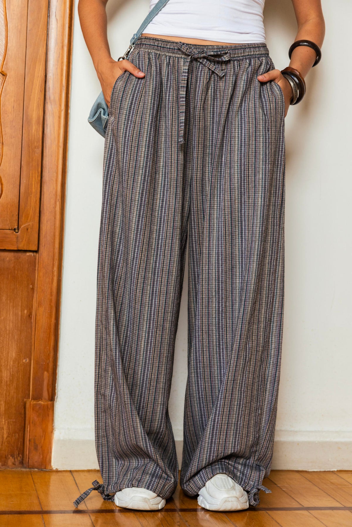 Balloon Stripe Pants-Brown