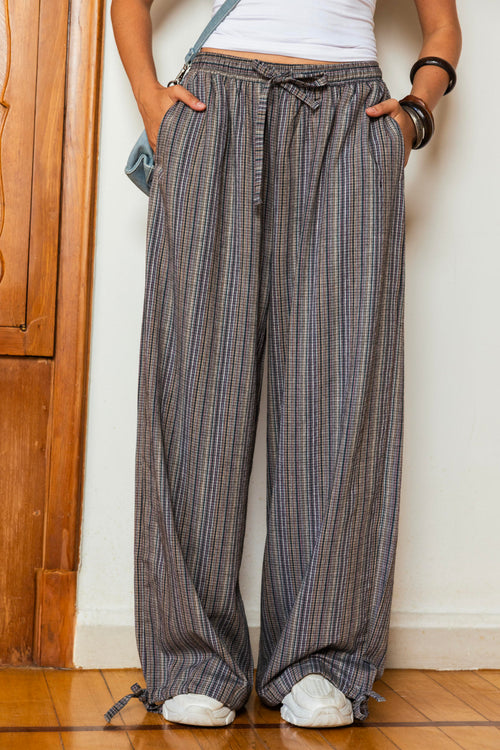 Balloon Stripe Pants-Brown