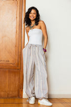 Balloon Stripe Pants-Beige