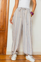 Balloon Stripe Pants-Beige