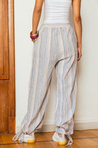 Balloon Stripe Pants-Beige