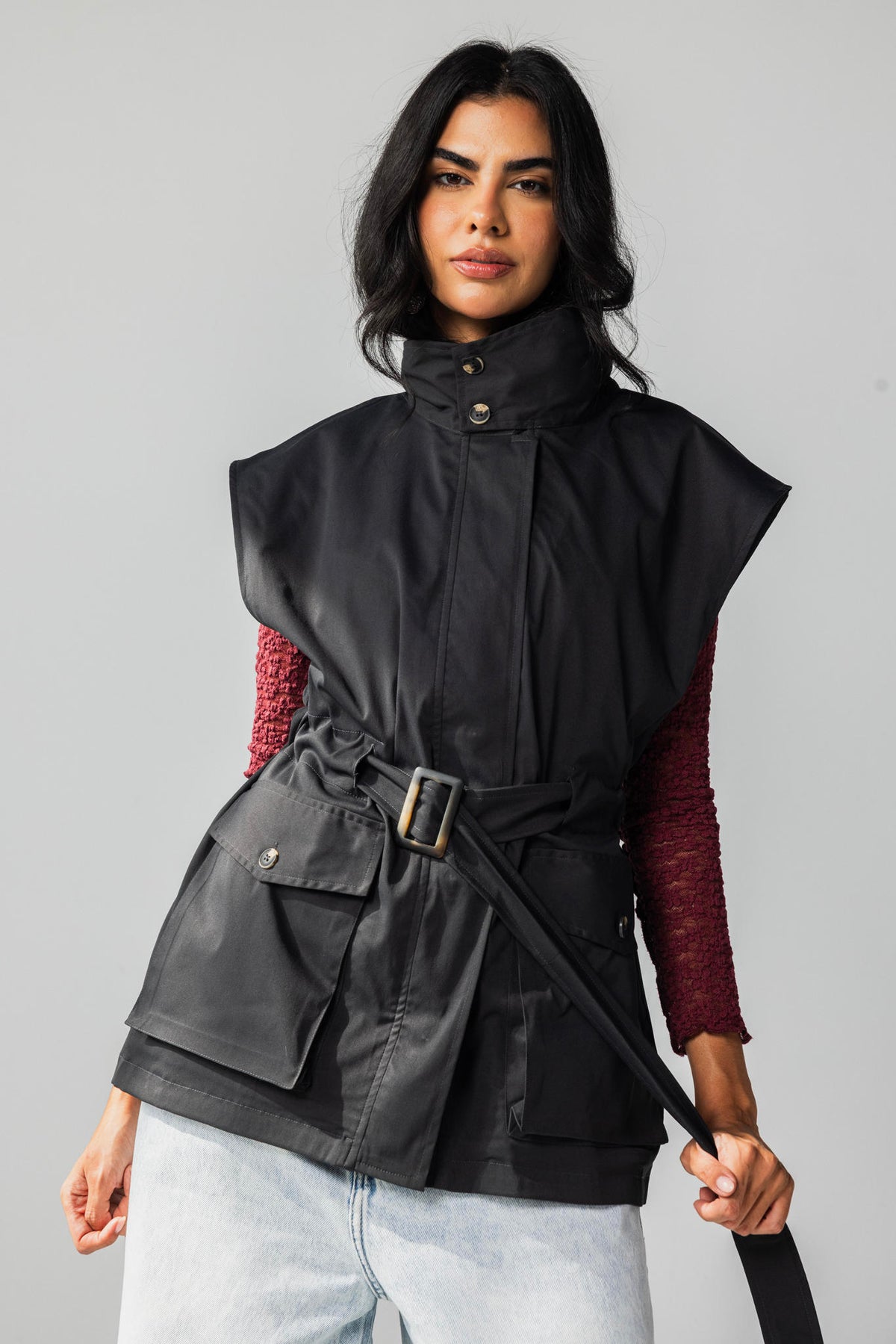 Belted Collar Vest