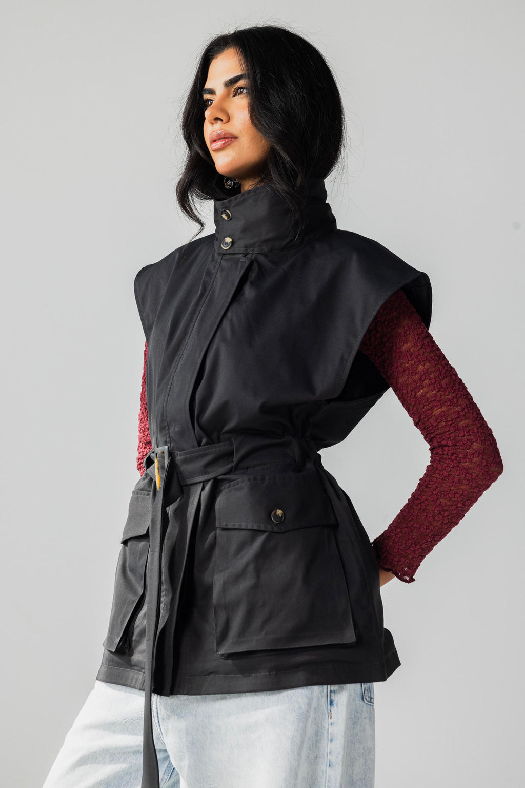 Belted Collar Vest