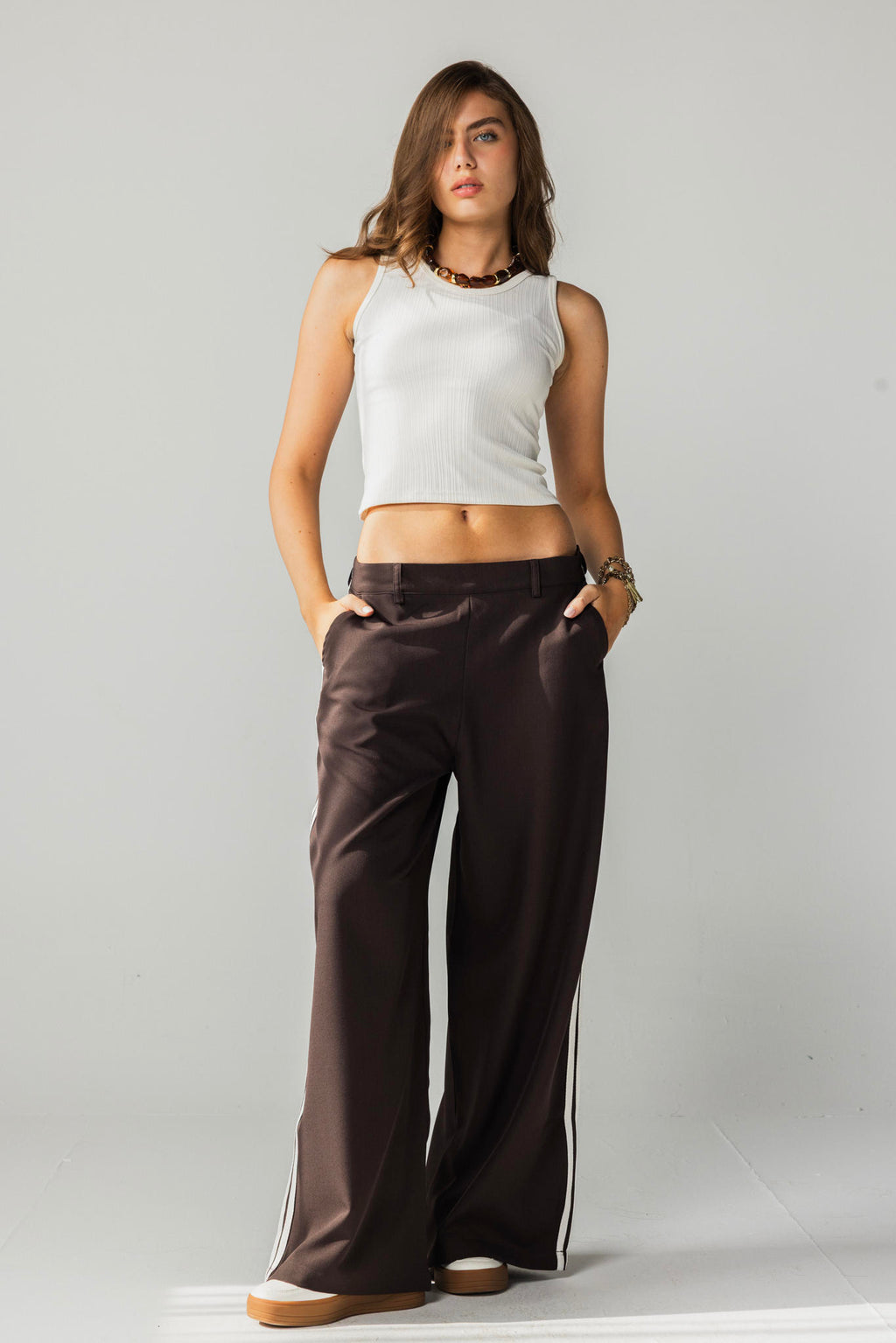 Side Stripe Wide-Leg Pants