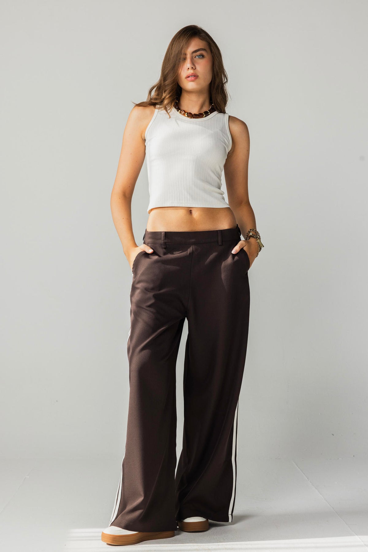Side Stripe Wide-Leg Pants