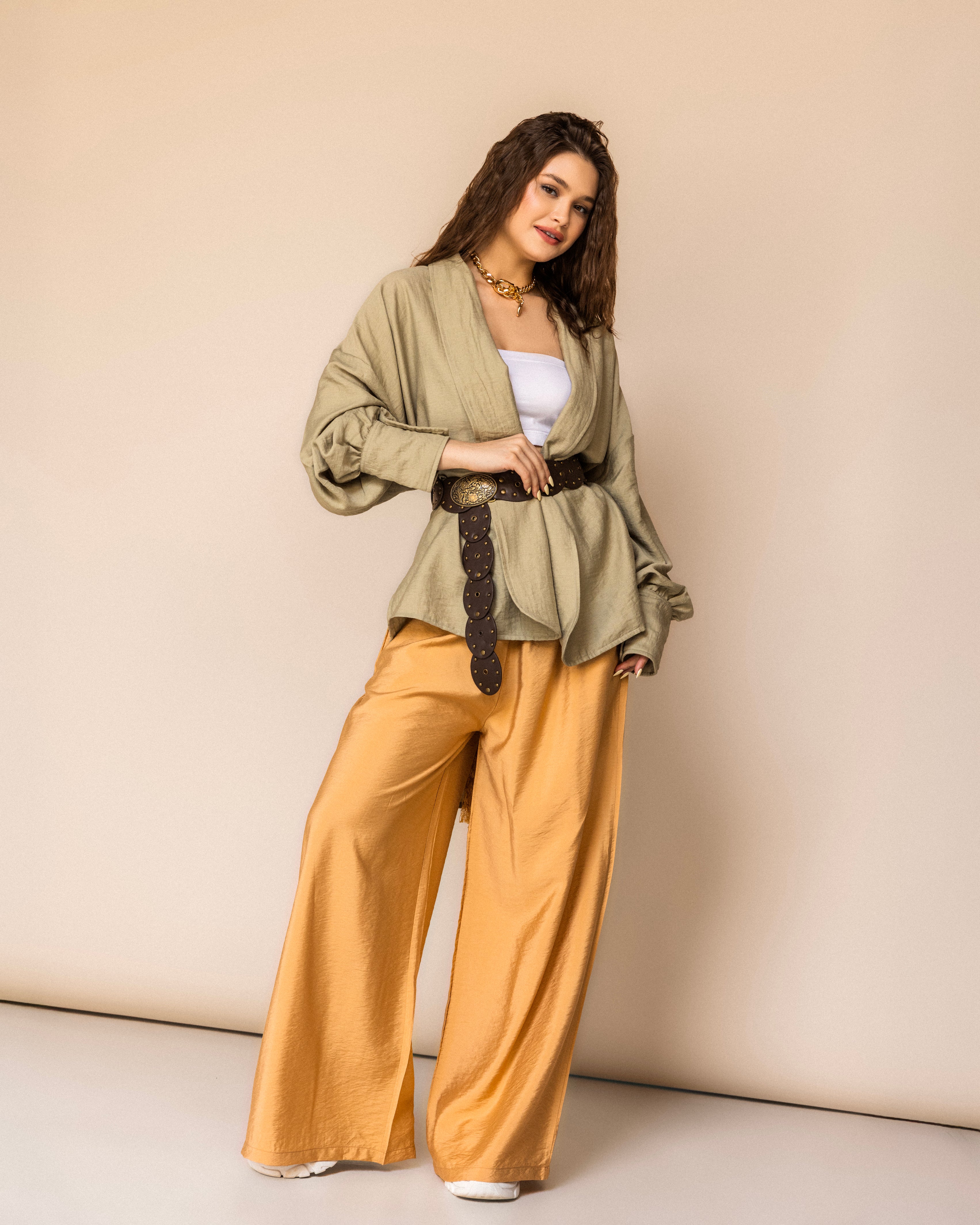 Triple-Tie Wide Leg Pants