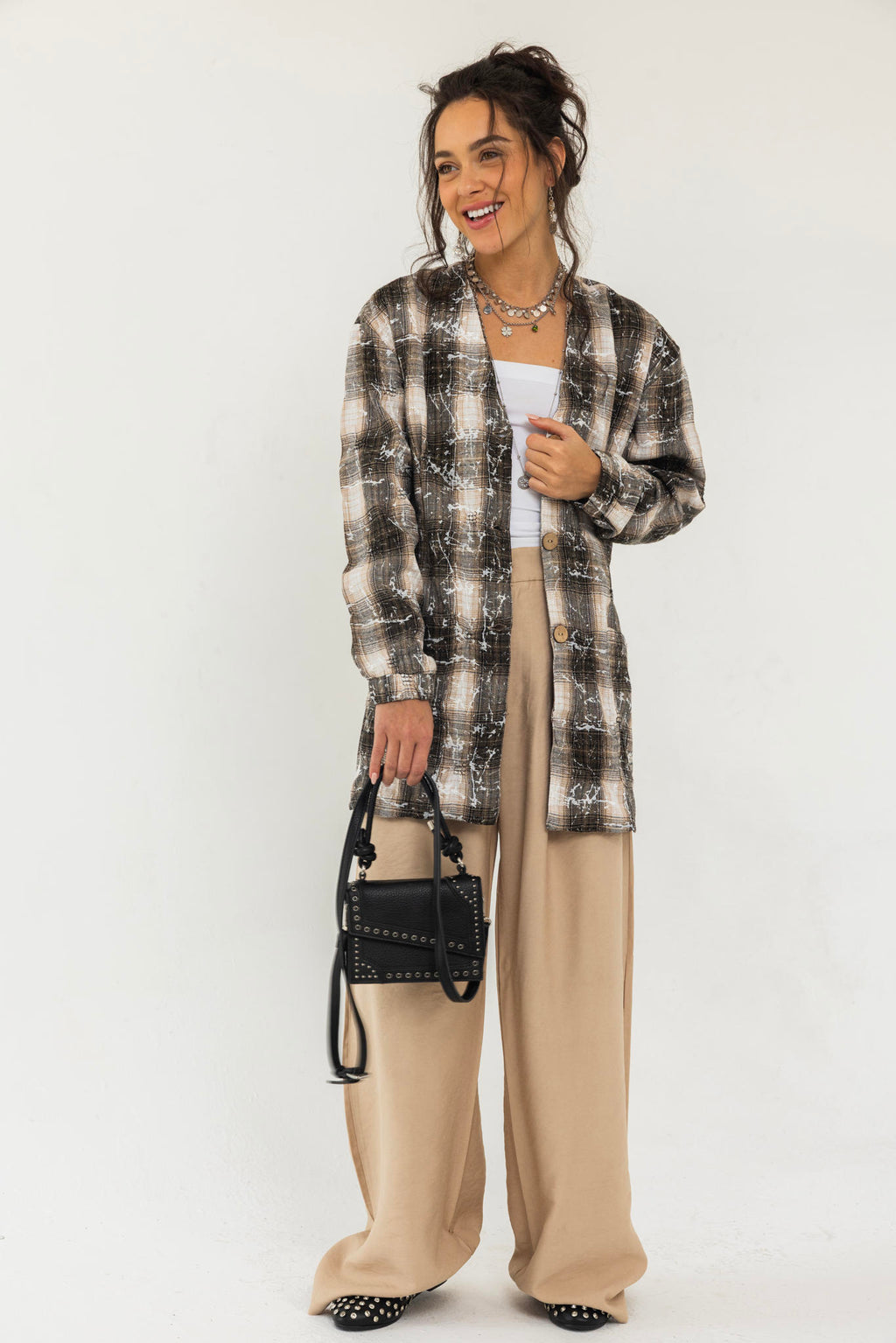 V-Cut Plaid Shirt