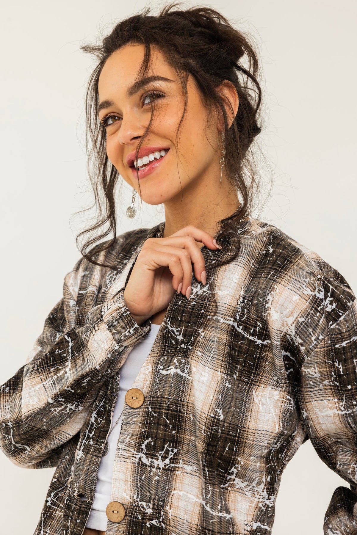 V-Cut Plaid Shirt