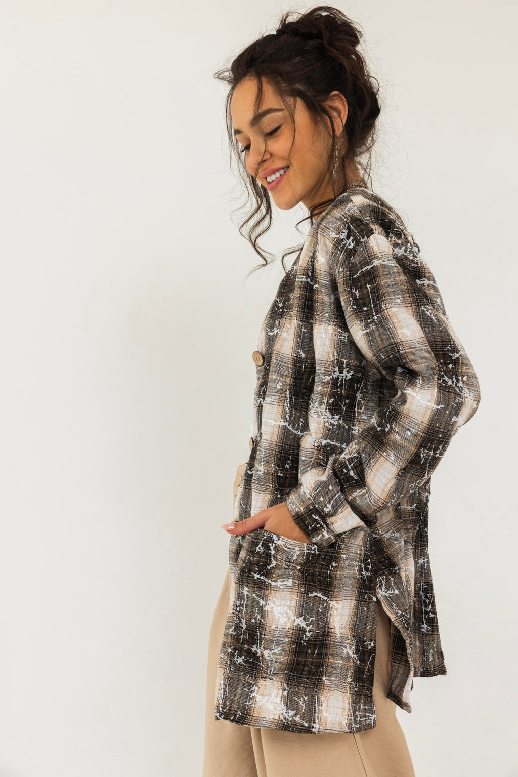 V-Cut Plaid Shirt