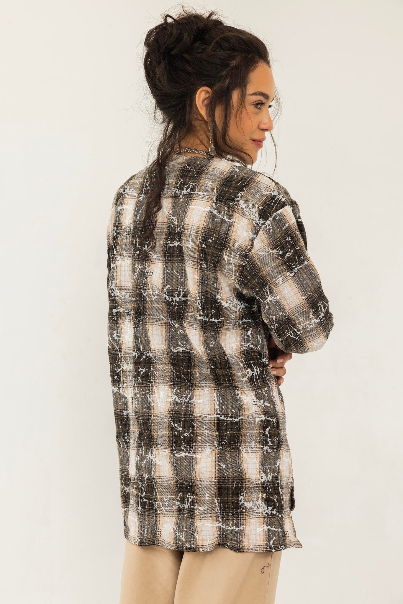 V-Cut Plaid Shirt