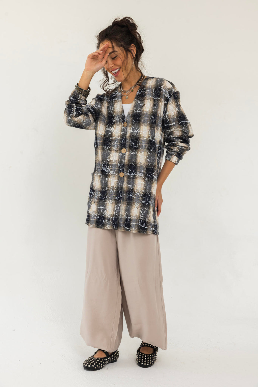 V-Cut Plaid Shirt