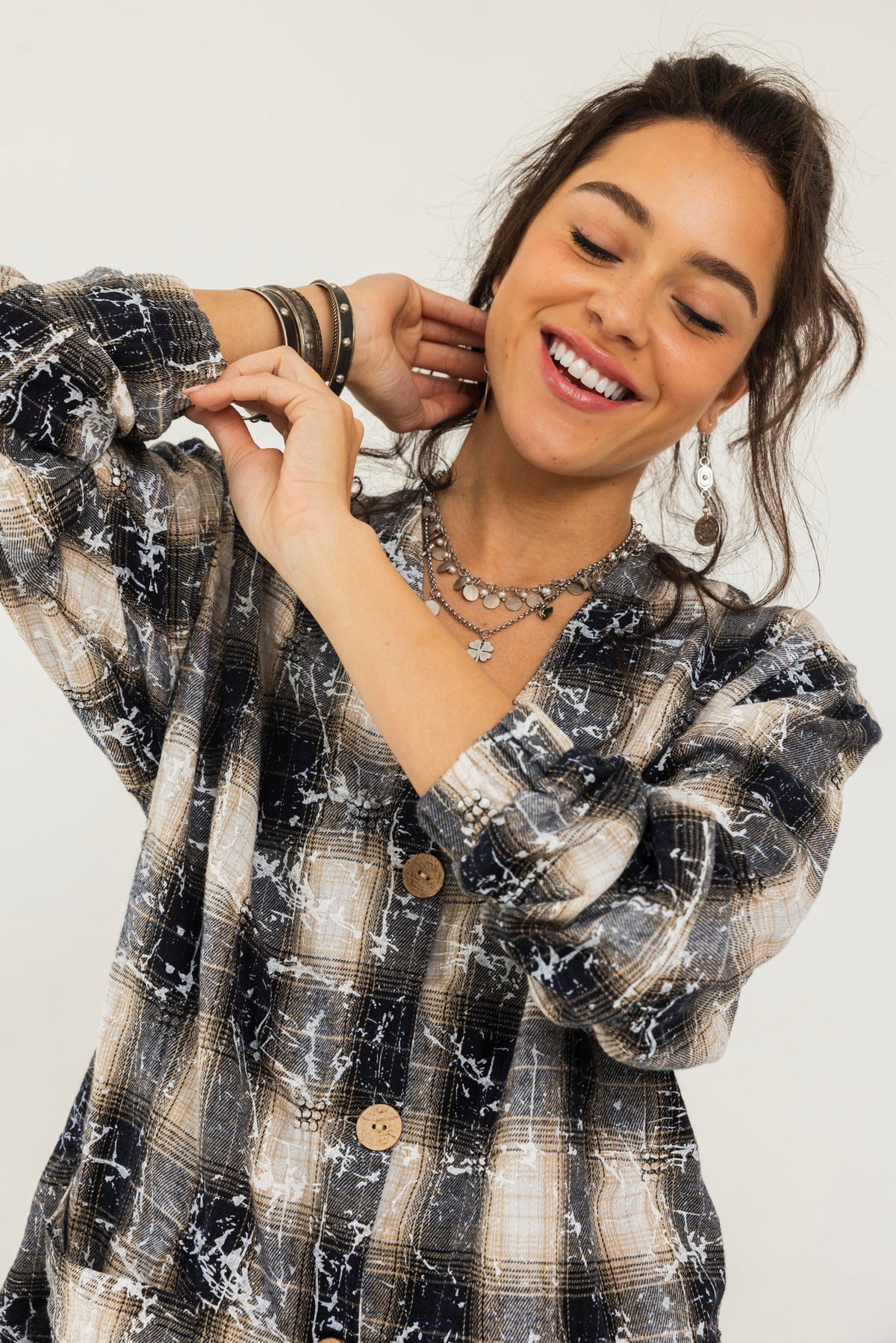 V-Cut Plaid Shirt