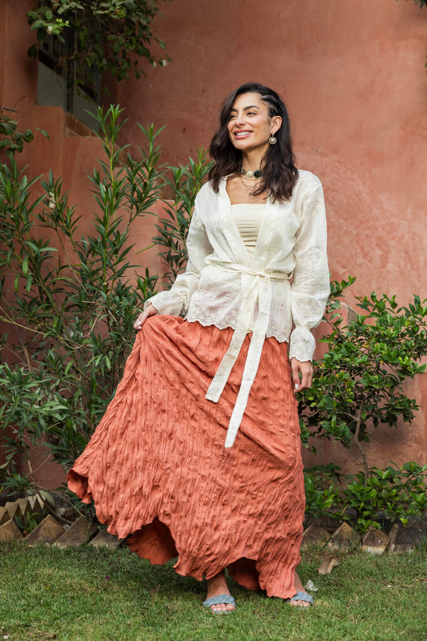 Embroidered Wrap Cardigan