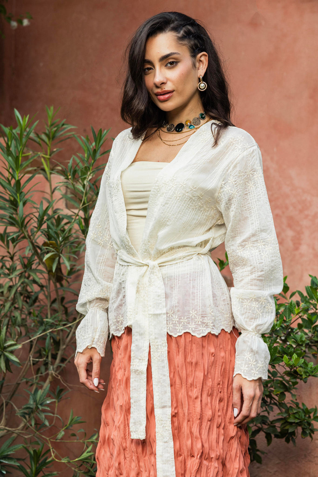 Embroidered Wrap Cardigan