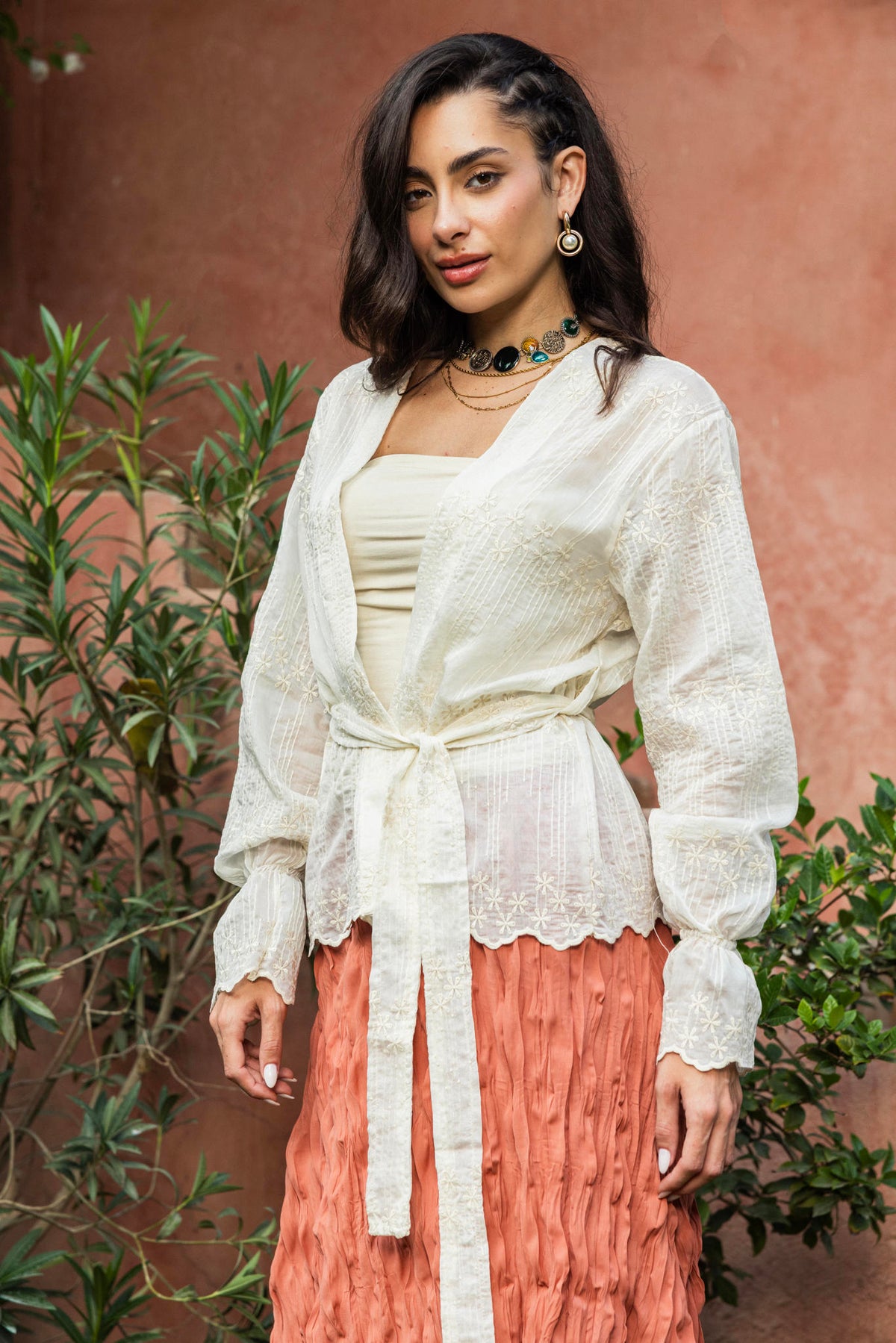 Embroidered Wrap Cardigan