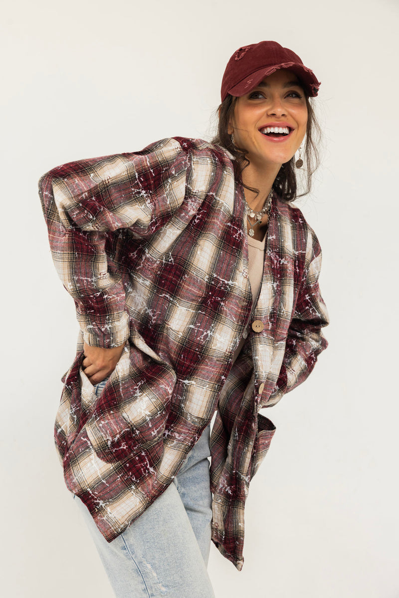 V-Cut Plaid Shirt