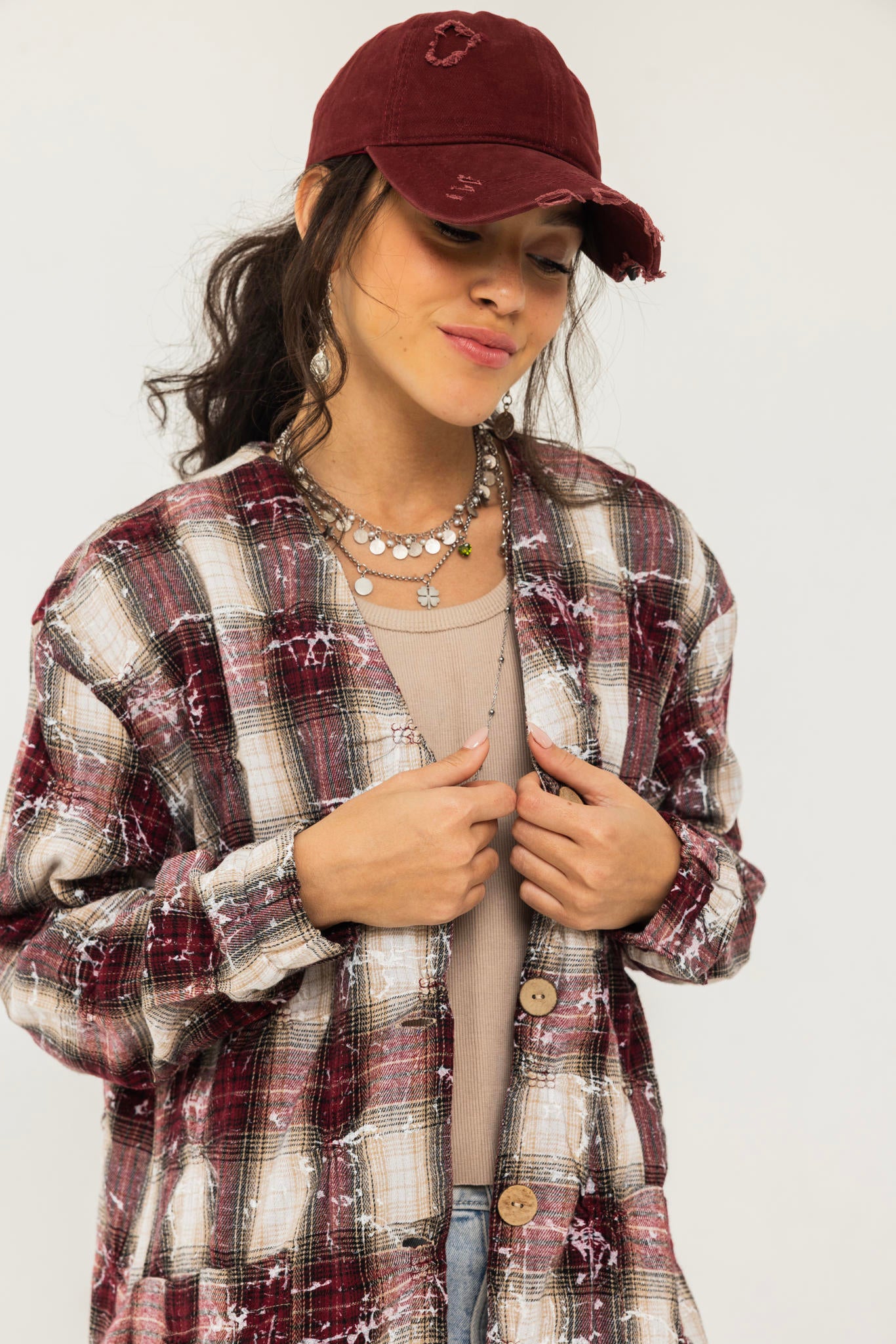 V-Cut Plaid Shirt