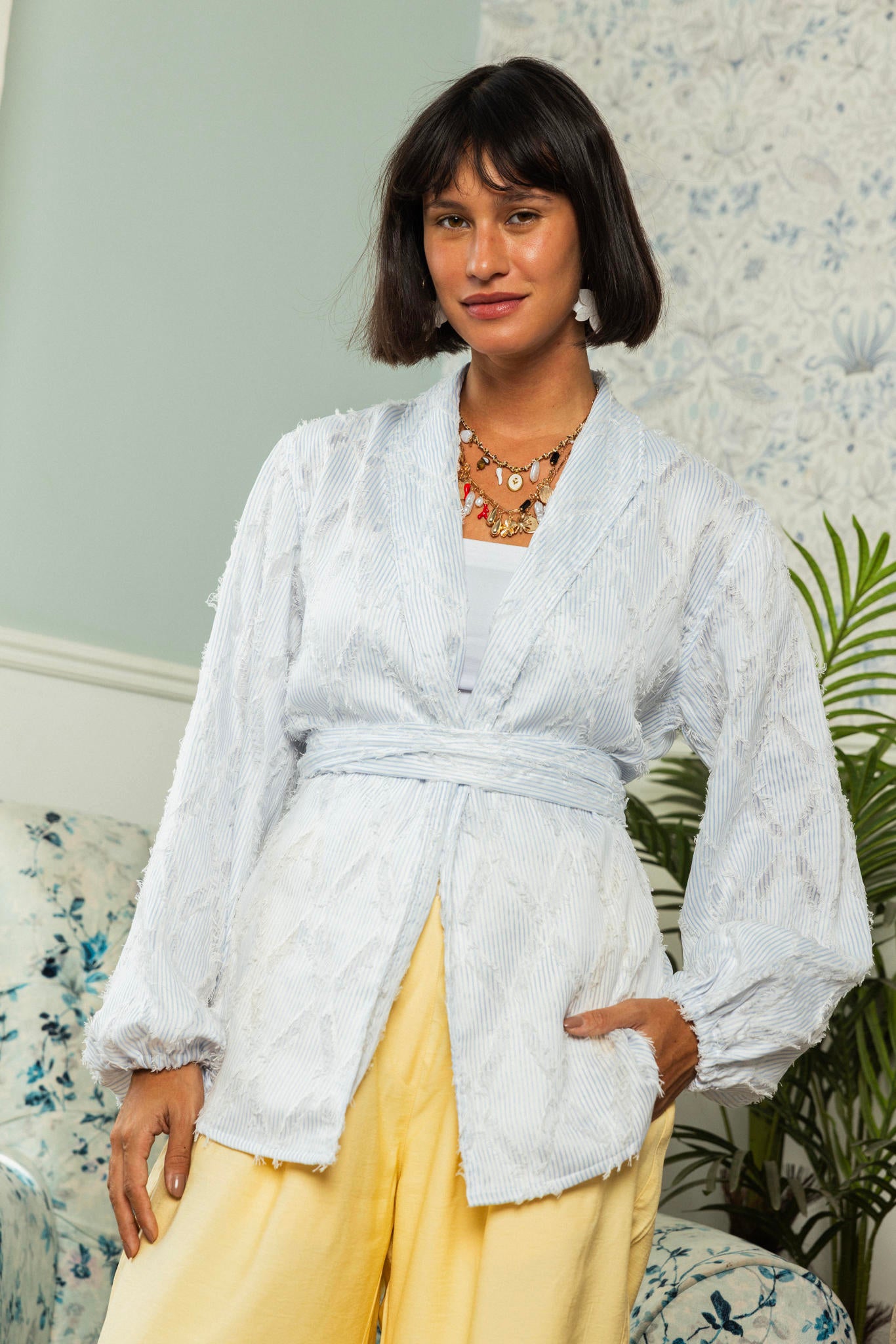 Textured Wrap Blouse