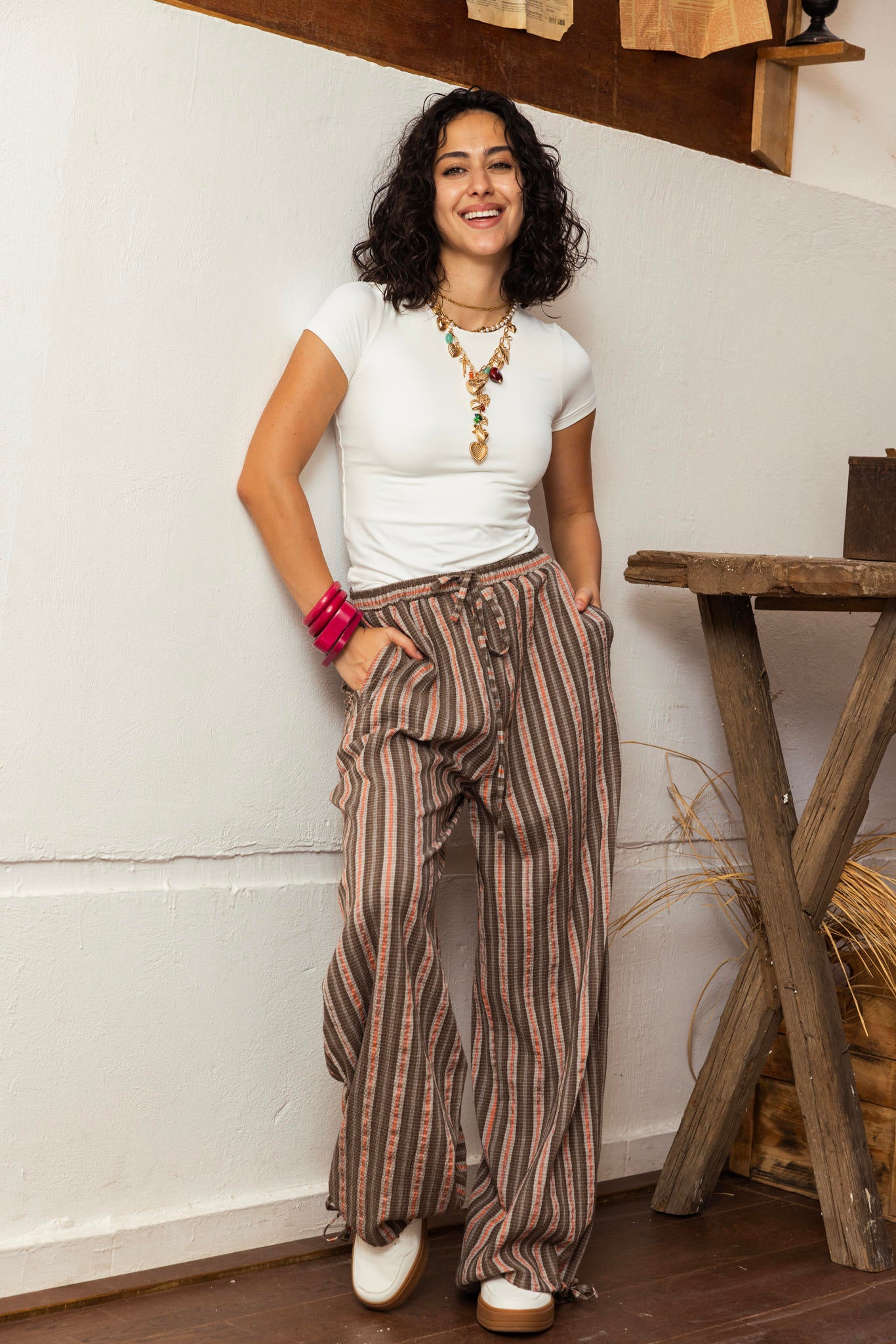 Balloon Striped Pants - Orange