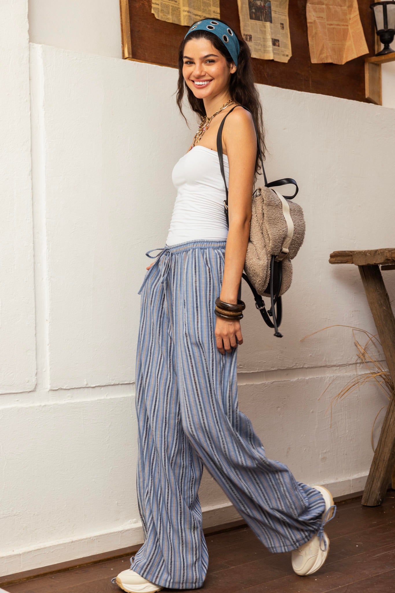 Balloon Striped Pants - Baby blue