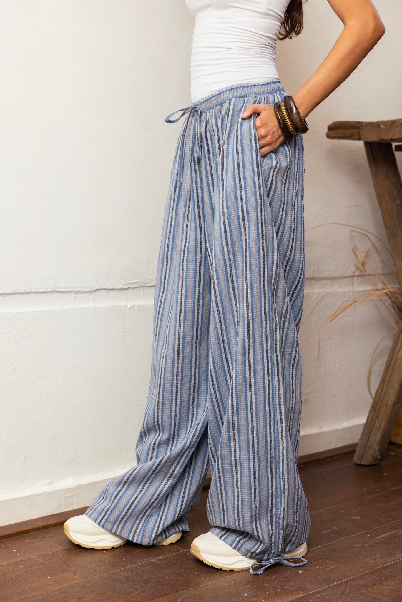 Balloon Striped Pants - Baby blue