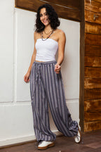 Balloon Striped Pants-Gray