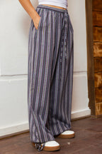 Balloon Striped Pants-Gray