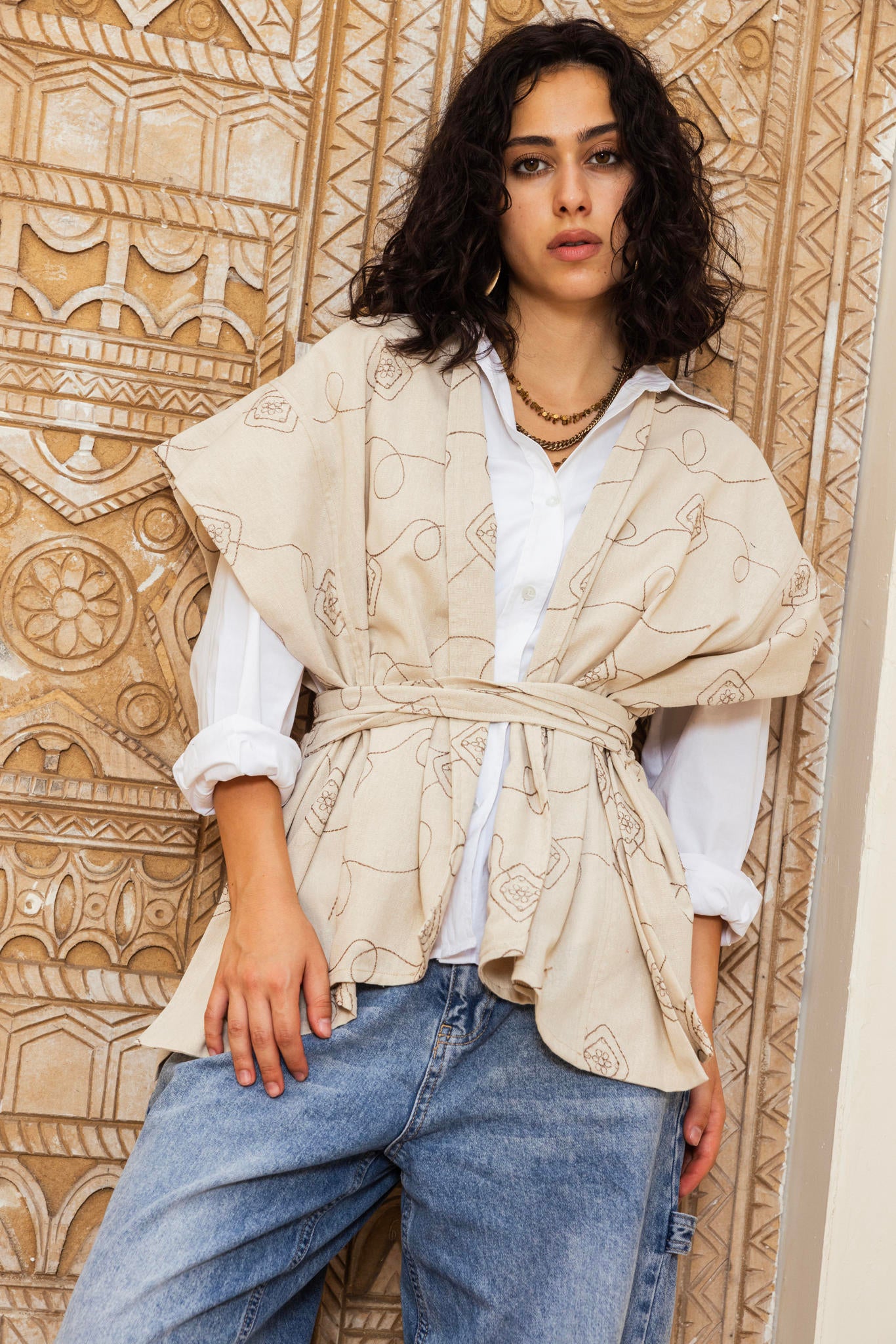 Embroidered Tie Vest