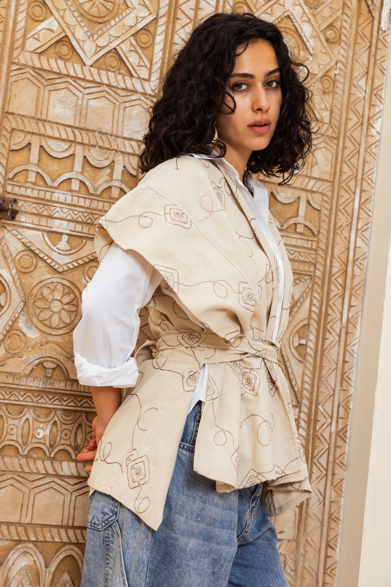 Embroidered Tie Vest