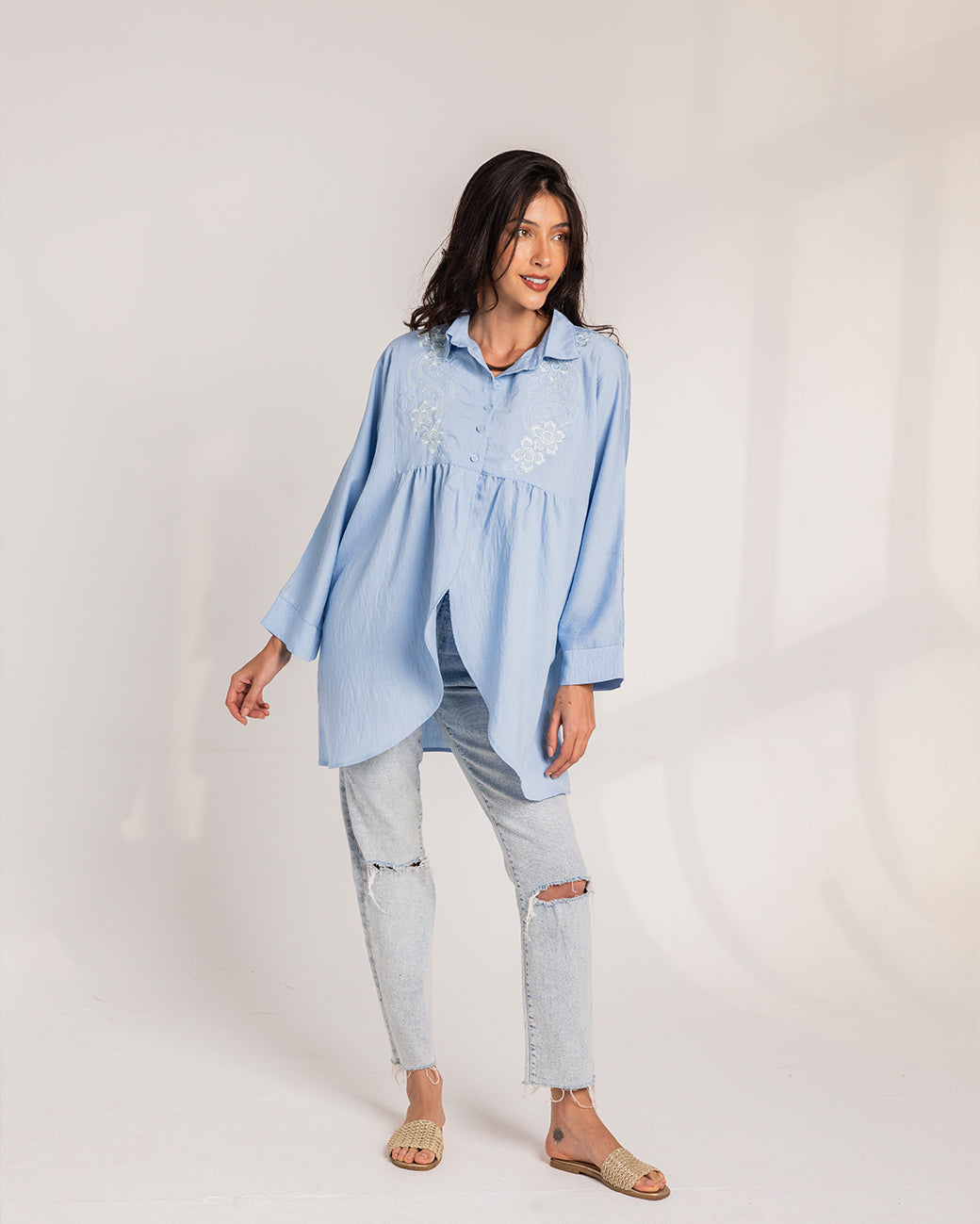 Embroidered Ruffle Shirt