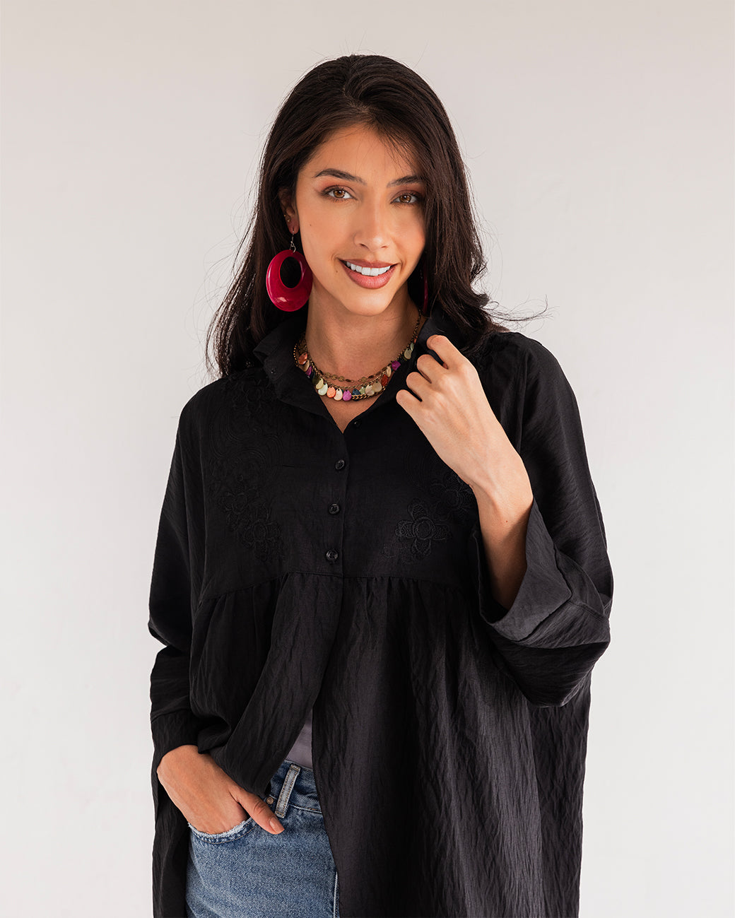 Embroidered Ruffle Shirt