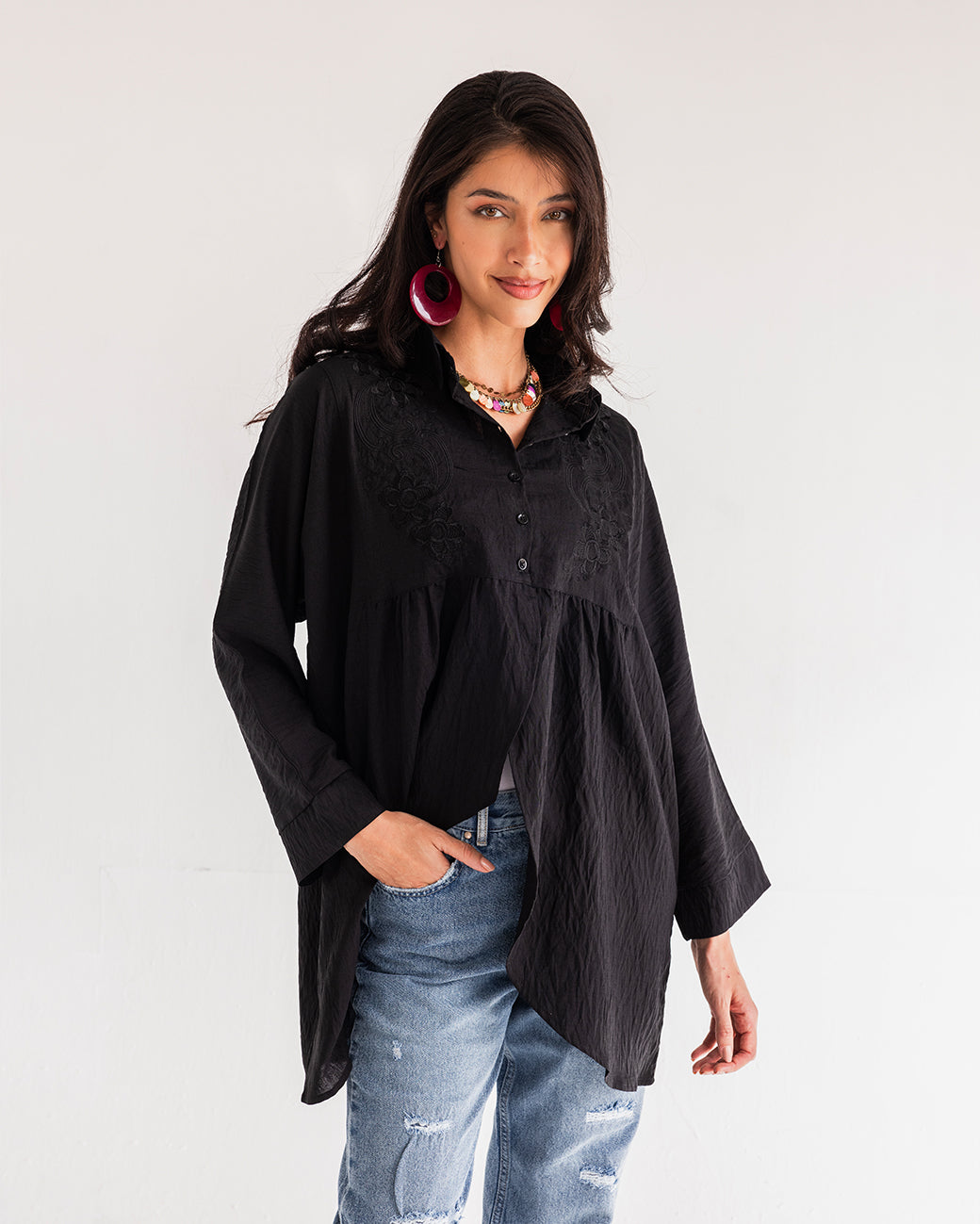 Embroidered Ruffle Shirt